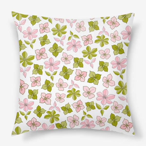 Подушка «Розовые и зеленые цветы»