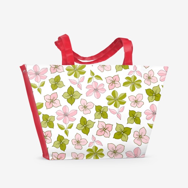 Пляжная сумка «Розовые и зеленые цветы»
