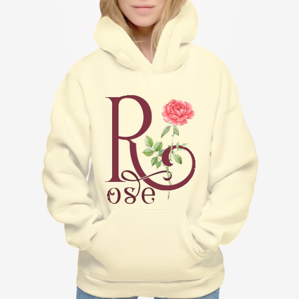 Худи «Акварельная роза и буква R»
