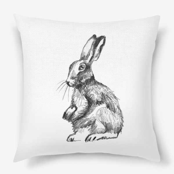 Подушка «Кролик. Черно-белый набросок»