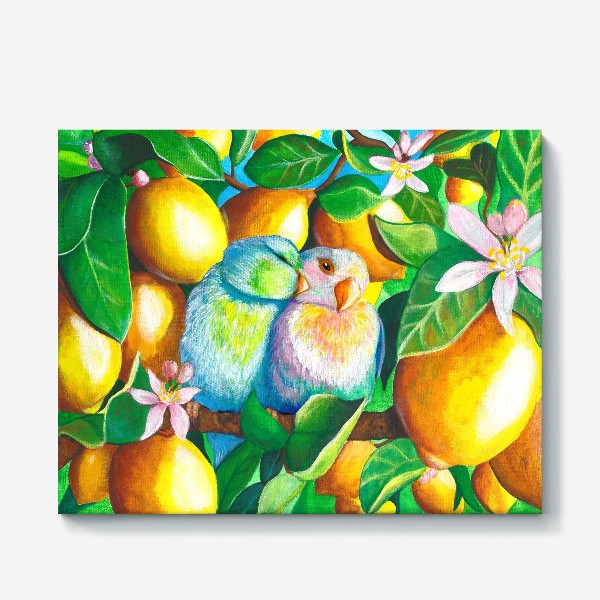 Холст «Попугаи в лимонах»