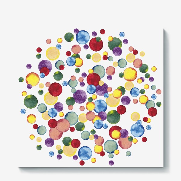 Холст &laquo;Разноцветные конфетти в абстрактном круге Яркие радужные акварельные пятна Салют&raquo;
