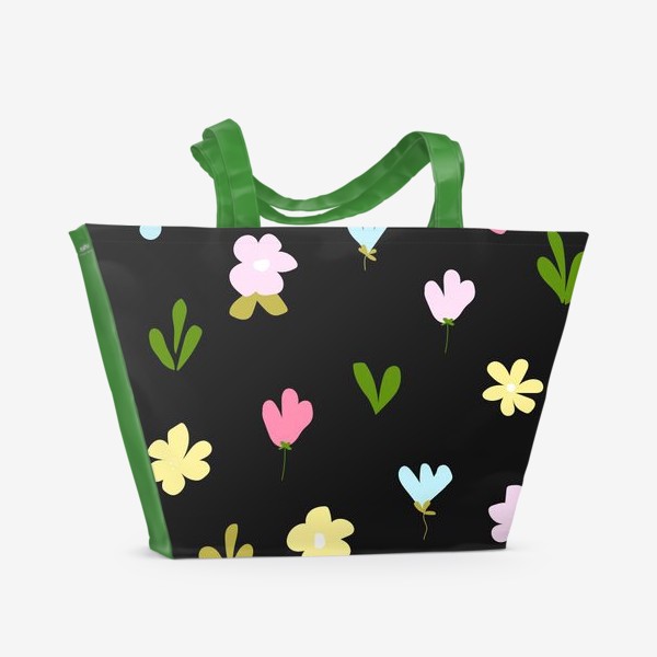 Пляжная сумка «цветочный на чёрном»
