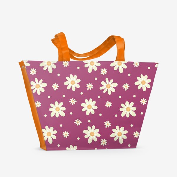 Пляжная сумка «Мелкие белые цветы на розовом. Принт с цветами Принт с цветочным паттерном»