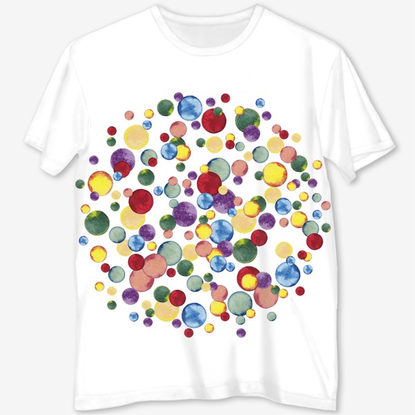 Футболка с полной запечаткой «Разноцветные конфетти в абстрактном круге Яркие радужные акварельные пятна Салют»