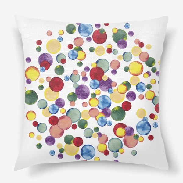 Подушка «Разноцветные конфетти в абстрактном круге Яркие радужные акварельные пятна Салют»