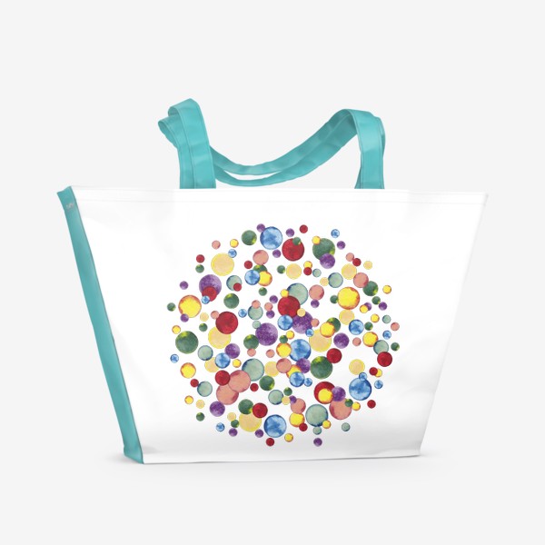Пляжная сумка «Разноцветные конфетти в абстрактном круге Яркие радужные акварельные пятна Салют»