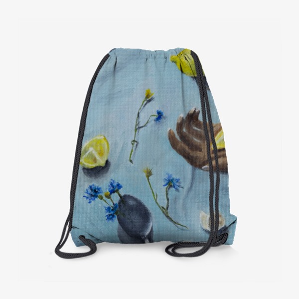 Рюкзак «Натюрморт с лимонами и васильками. Масляные краски»
