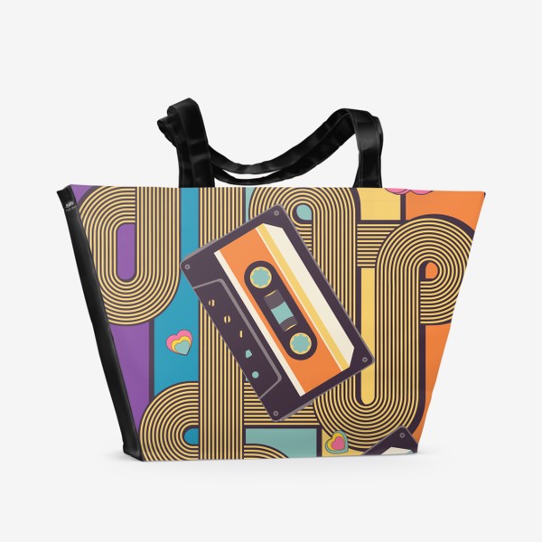 Пляжная сумка «Старые аудиокассеты и абстрактные полосы»