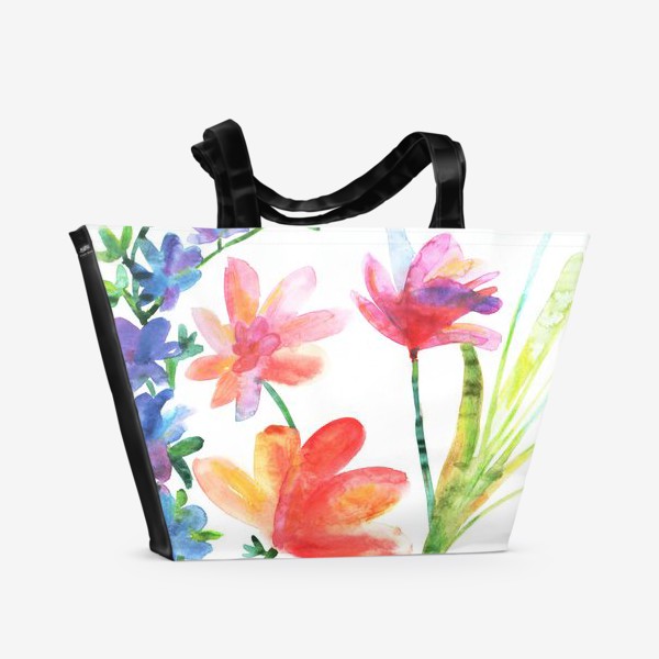 Пляжная сумка «Цветы акварелью, Цветущий луг.»
