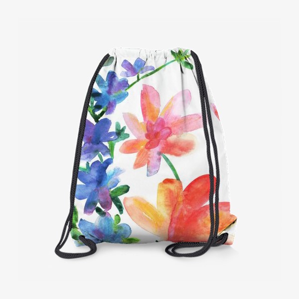 Рюкзак «Цветы акварелью, Цветущий луг.»