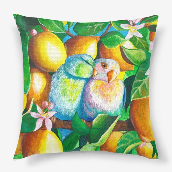Подушка «Попугаи в лимонах»