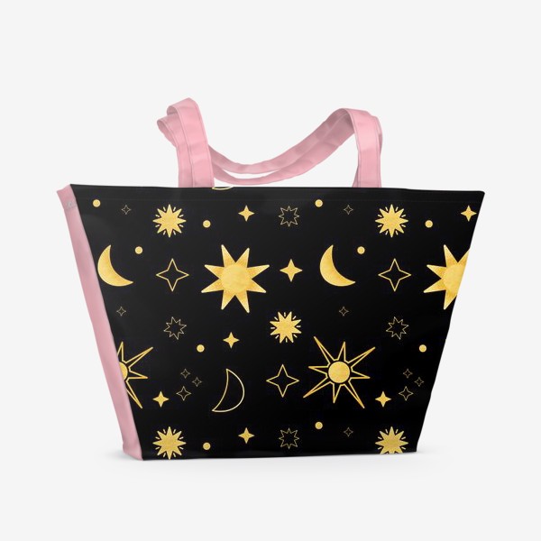 Пляжная сумка «Луна и солнце на черном Небо Принт с солнцем луной и звездами»