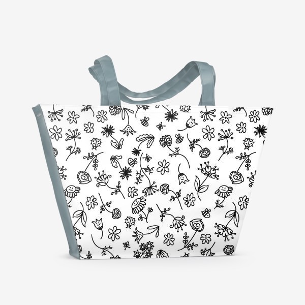 Пляжная сумка «Летние цветы, монохром»