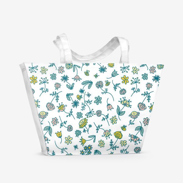 Пляжная сумка «Летние цветы на белом фоне»