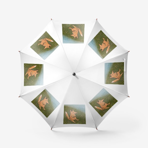 Зонт «Милый лисенок на холме с видом на океан. Пастель. Живопись»