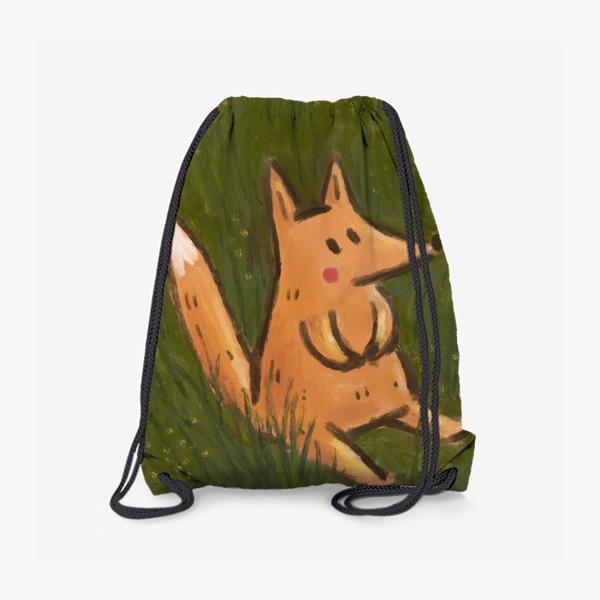 Рюкзак «Милый лисенок сидит на траве. Пастель. Живопись»