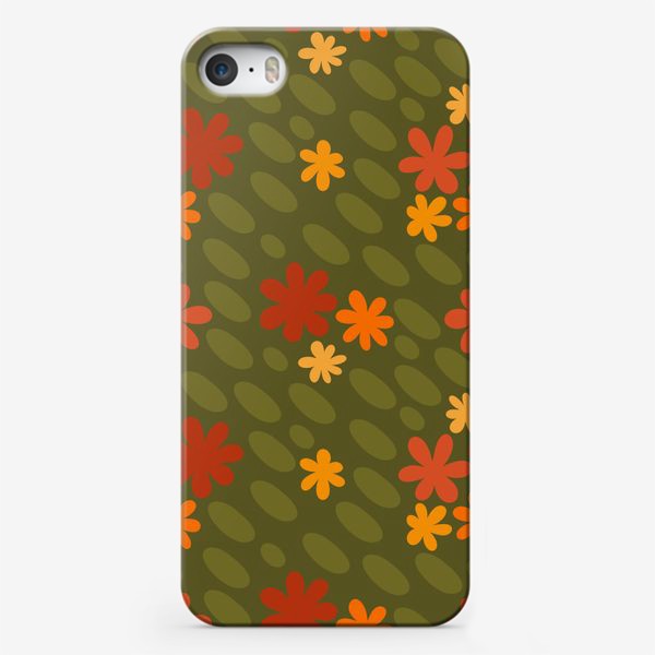 Чехол iPhone «Ретро цветочный принт Оранжевые цветы и горошек»