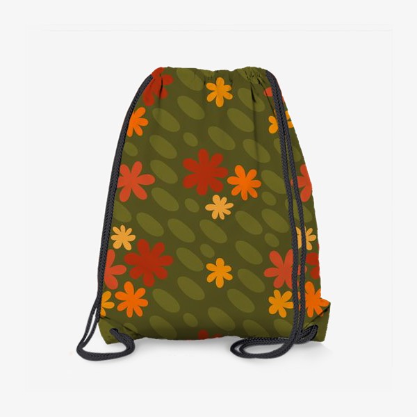 Рюкзак «Ретро цветочный принт Оранжевые цветы и горошек»