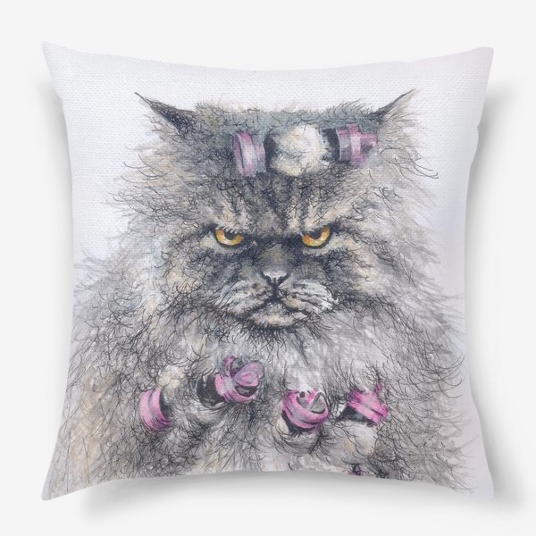 Подушка «Марафет , котик , недовольный котик , прическа»