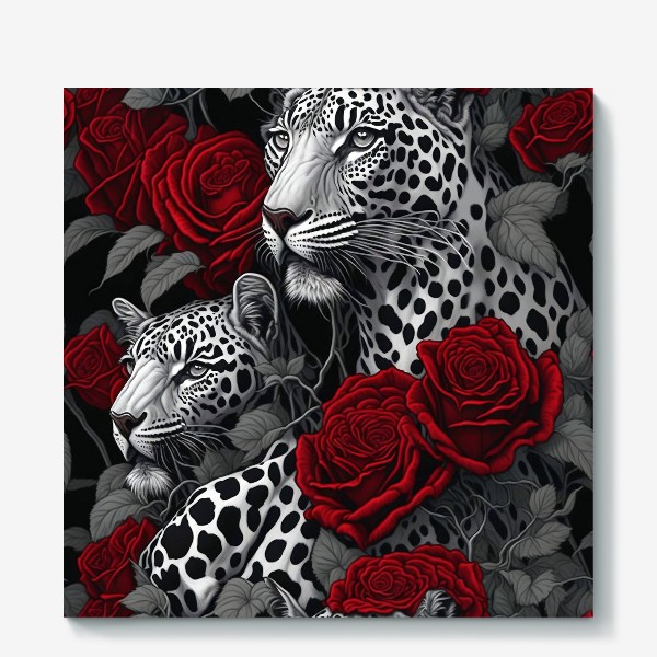 Холст «Леопарды и розы»