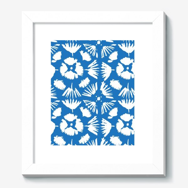 Картина «Голубой узор в стиле Бохо с белыми австрактными цветами »