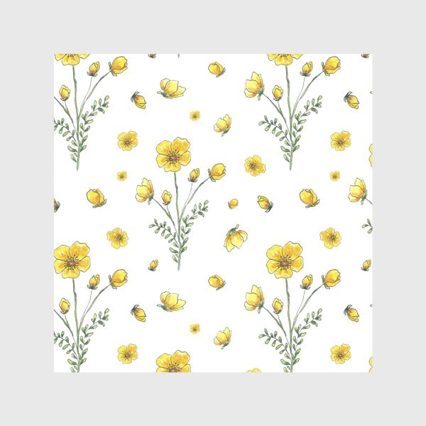Скатерть «Полевые цветы, желтые лютики на белом фоне»