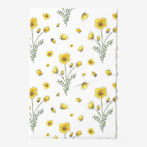 Полотенце «Полевые цветы, желтые лютики на белом фоне»