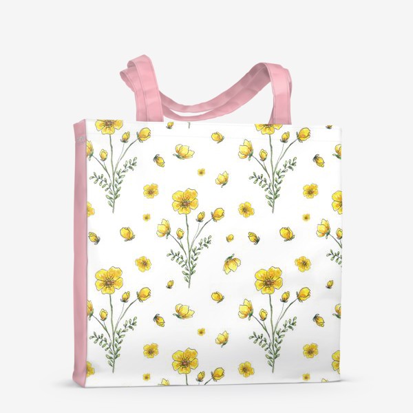 Сумка-шоппер «Полевые цветы, желтые лютики на белом фоне»