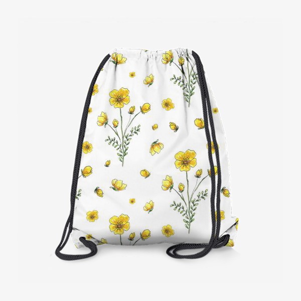Рюкзак «Полевые цветы, желтые лютики на белом фоне»
