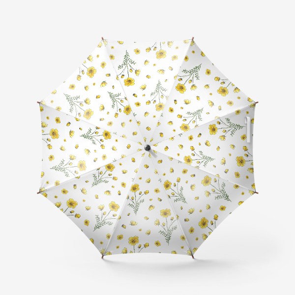 Зонт «Полевые цветы, желтые лютики на белом фоне»