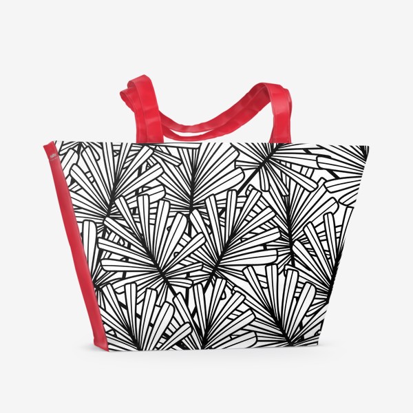 Пляжная сумка «Листья пальмы - черно-белый паттерн »