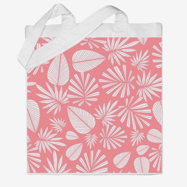 Сумка хб «Розовый тропический паттерн с листьями пальмы »
