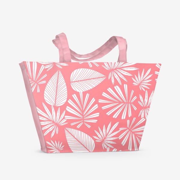 Пляжная сумка «Розовый тропический паттерн с листьями пальмы »
