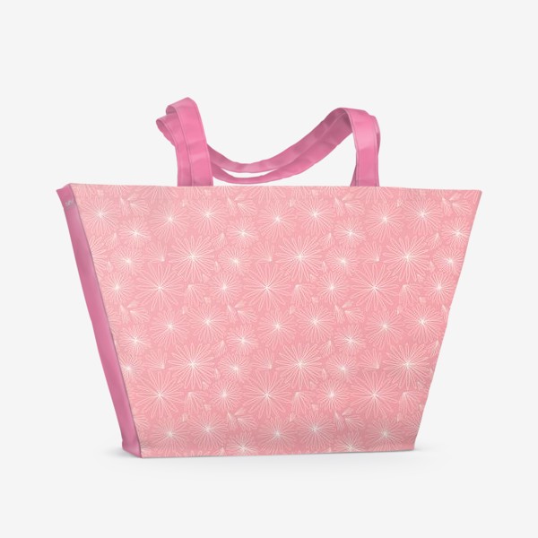 Пляжная сумка «Нежный нюдово- розовой паттерн с белыми  цветами »