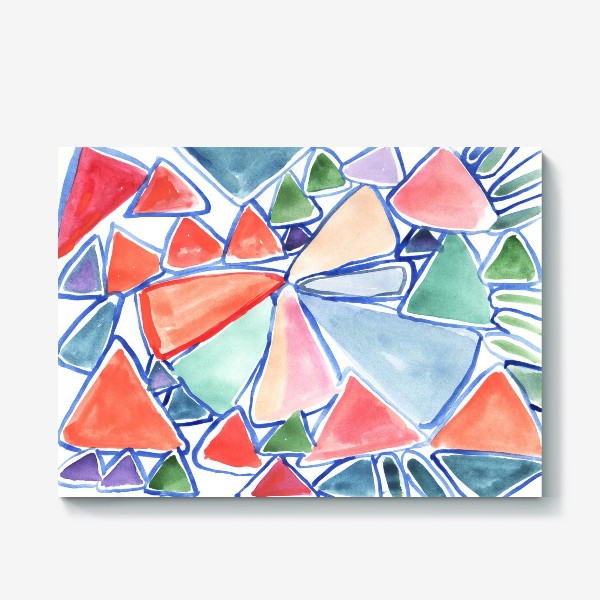 Холст &laquo;Абстрактный рисунок красками. Треугольники, геометрическая абстракция&raquo;