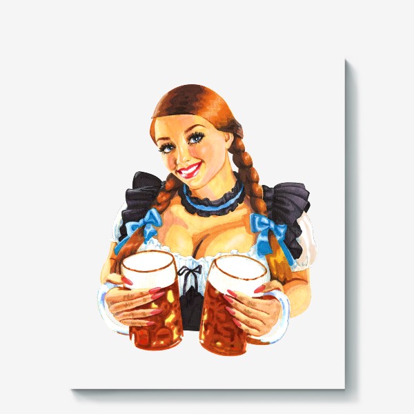 Холст «Пинап девушка с пивом. Официантка с пивом»