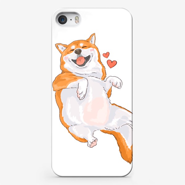 Чехол iPhone «собака толстая Сиба ину лежит с сердечками- милый щенок»
