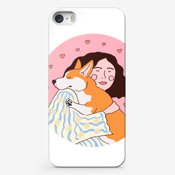 Чехол iPhone «девушка и собака - обнимашки - корги любовь собаки овчарка»