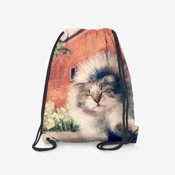 Рюкзак «Кошачьи потягушки, живопись, графика, милый пушистый котенок, кот гуляет на улице»