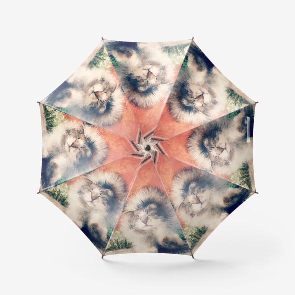 Зонт «Кошачьи потягушки, живопись, графика, милый пушистый котенок, кот гуляет на улице»
