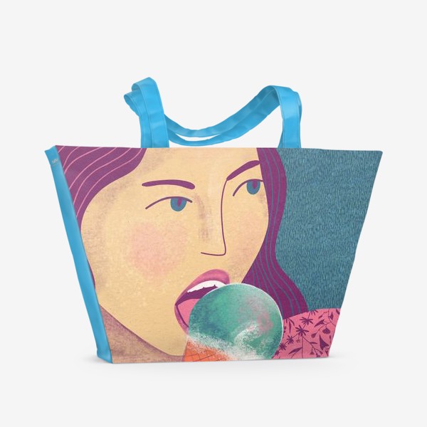Пляжная сумка &laquo;Девушка с мороженным на сине-зеленом фоне&raquo;