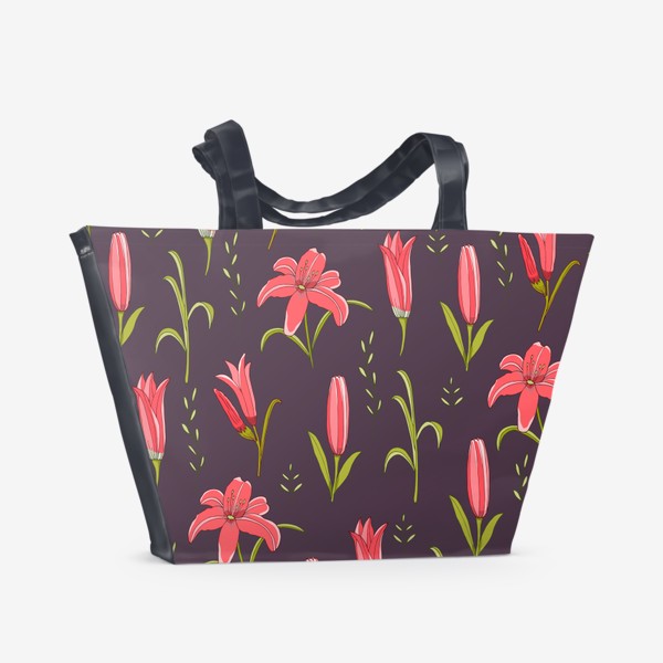 Пляжная сумка «Лилии на темном»
