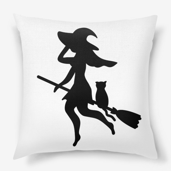 Подушка «Силуэт ведьмочки с котом на метле»