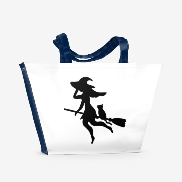 Пляжная сумка «Силуэт ведьмочки с котом на метле»