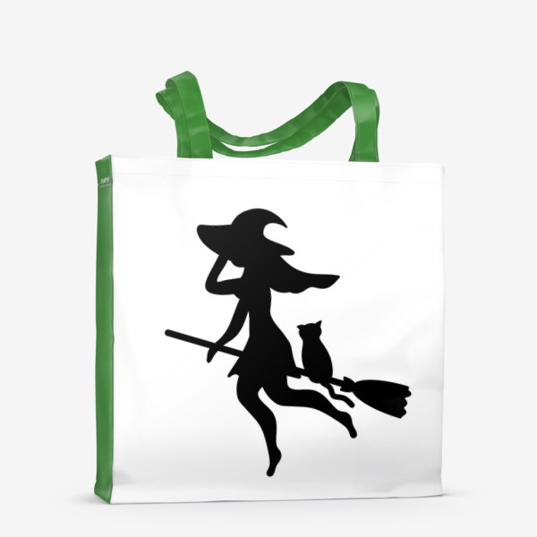 Сумка-шоппер «Силуэт ведьмочки с котом на метле»