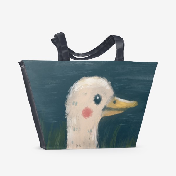 Пляжная сумка «Милая утка на фоне темного неба. Пастель. Живопись»