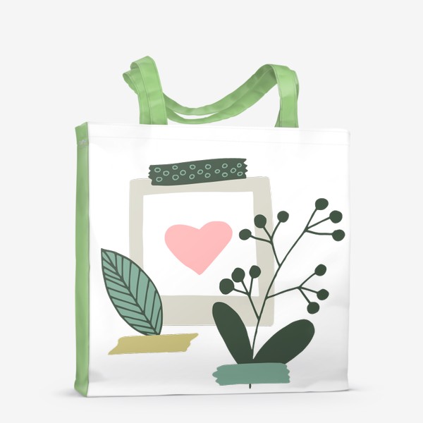 Сумка-шоппер «абстрактный коллаж с растениями и сердцем в стиле скрапбукинг»
