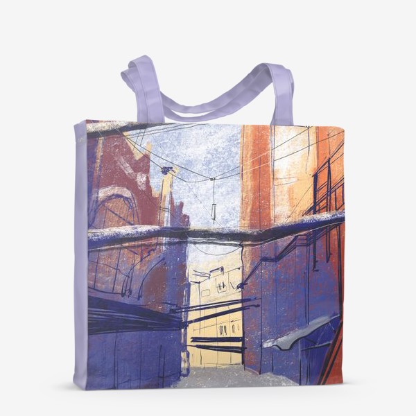Сумка-шоппер «Городская иллюстрация, архитектурная зарисовка пастелью, кирпичный завод, трубы, скетч»
