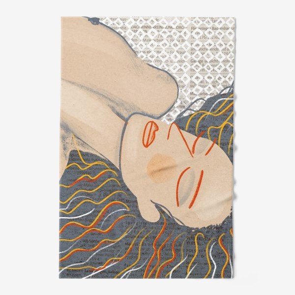 Полотенце «Голова лежащей девушки с распущенными волосами в серо-бежевых тонах»